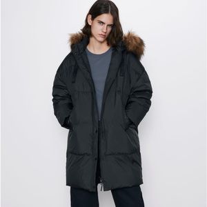 Zara Down Jacket with Faux Fur Hood